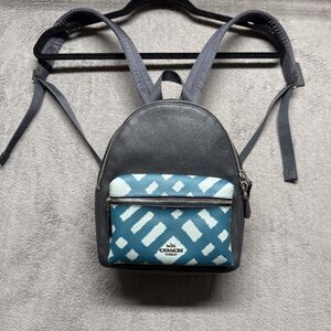 Coach Mini Charlie Backpack Teal/Plaid Leather & Charcoal Gray EUC